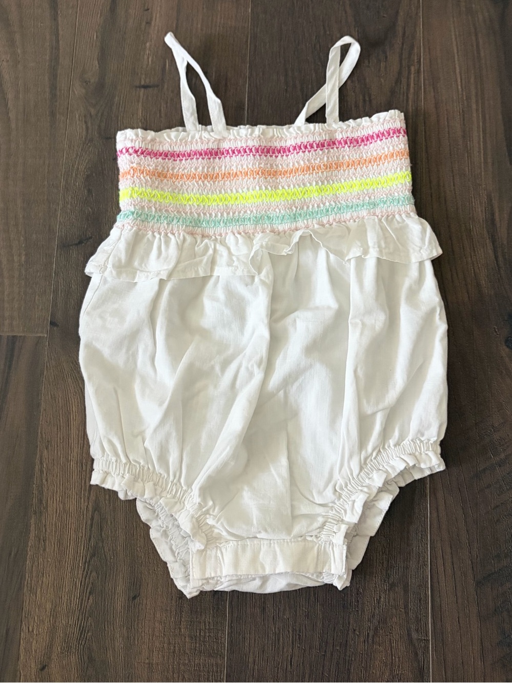 BabyGAP White Baby Girl Romper with Rainbow Smocked Top